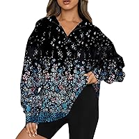 XHRBSI Winter Clothes Women's Casual Fashion Floral Print Long Sleeve Zipper Shoulder Outdoor Oversized Sweatshirts