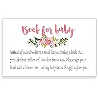 Pink Flowers Books for Baby Shower Request Cards (50 Pack), Baby Shower Invitation Inserts.