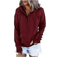 Womens Button Up Hoodies Sweatshirts Fleece Collar Crop Hoodie Casual Long Sleeve Pullover Tops with Thumb Hole