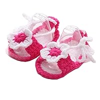 Baby Newborn Toddler Infant Prewalker Flower Hand-Knitted Wool Crochet Crib Sandal Shoes Pink