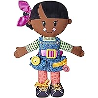 Playskool Dressy Kids Doll with Black Hair and Bow, Activity Plush Toy with Zipper, Shoelace, Button, for Ages 2 and Up (Amazon Exclusive)