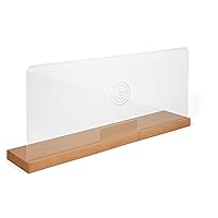 M&T Displays 39.37x17.02 Inch Countertop Divider Desk Separator Table Barrier Guard Screen Wooden Base Speaker Holes Paper Slot, Acrylic Protective Separation Screen Window (Natural Wood)