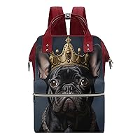 Funny French Bulldog Frenchie with A Golden Crown Diaper Bag Backpack Travel Waterproof Mommy Bag Nappy Daypack