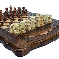 Handmade 3 in 1 Walnut Wood Chess Set 11.8 inch - Backgammon, Checkers - High Detail Unique Board Game from Armenia Europe (11.8 inch)