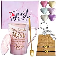Friendship Gifts Basket for Best Friends, Birthday Gifts Set for Soul Sisters Women Her BFF Long Distance Relationship Gifts Box, Coffee Mug, Bath Bombs, Matching Bracelets, Inspirational Keychain