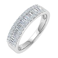 FINEROCK 1/2 Carat Baguette and Round Shape Diamond Wedding Band Ring in 10K Gold