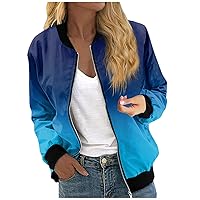 Women Basic Solid Bomber Jacket Lightweight Full Zip Up Coats With Pocket 2023 Girls Classic Moto Biker Outerwear
