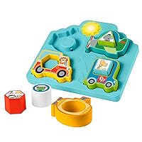 Fisher-Price Baby Sorting Toy Shapes & Sounds Vehicle Puzzle with Music & Lights for Fine Motor Play, Ages 9M+