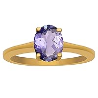 Solitaire 18 K Gold Plating 925 Sterling Silver Solid Tanzanite Gemstone Dainty Ring