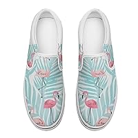 Colorful Flamingos Pattern Design Apparel Women's Slip on Canvas Non Slip Shoes for Women Skate Sneakers (Slip-On)