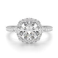 3.10 CT Cushion Colorless Moissanite Engagement Ring for Women/Her, Wedding Bridal Ring Sets, Eternity Sterling Silver Solid Gold Diamond Solitaire 4-Prong Set for Her