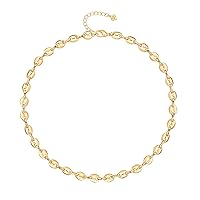 Aobei Pearl 18k Gold Paperclip Chain Choker Satellite Chain Lava Bead Pendant Necklace Dainty Jewelry for Women 16''