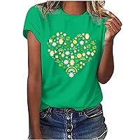 St. Patricks Day T Shirt for Women Shamrock Printed Shirt Lucky Tee Cute Leave T-Shirt Causal Short Sleeve Tee Tops