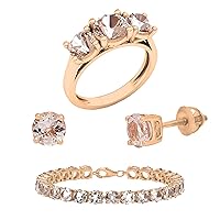 Dazzlingrock Collection Round Morganite Ring, Stud Earrings & Bracelet Set for Women in Rose Gold
