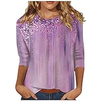 3/4 Sleeve Shirts for Women, Long Sleeve Plaid Blouses Crew Neck Big and Tall Top Lightweight Y2K Tee Running Blouse