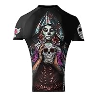 Women's Calavera Catrina BJJ Rash Guard Short Sleeve MMA Black