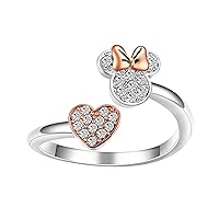 Amazon Essentials Disney Two-Tone 14Kt Gold Plated Crystal Minnie Mouse Heart Adjustable Wrap Ring