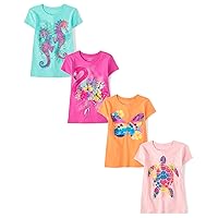 The Children's Place Girls Short Sleeve Graphic T-Shirts, Multipacks, Waterlife Animals-4 Pack, Medium