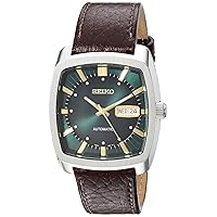SEIKO Automatic Watch for Men - Recraft Series - Brown Leather Strap, Day/Date Calendar, 50m Water Resistant