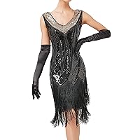 XJYIOEWT Gowns and Evening Dresses,Women's Vintage Dress Sexy Sleeveless Dress 1920s Sequin Beaded Double Tassels Party