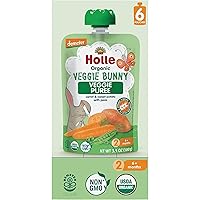 Holle Organic Baby Food Pouches - Veggie Bunny Baby Puree with Carrots, Peas and Sweet Potato - (6 Pack) Organic Baby Snacks + Fruit and Veggie Pouches for Weaning Babies 6 Months and Older