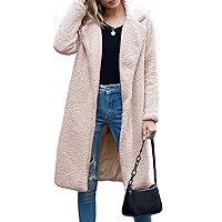 Long Cardigan for Women Fleece Lapel Open Front Long Jackets Faux Fur Warm Winter Outerwear Fashion Casual Coats