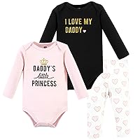 Hudson Baby baby-girls Unisex Baby Cotton Bodysuit and Pant Set, Daddys Little Princess, Newborn