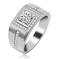 Men's Square Wedding Band Cubic Zirconia Comfort Fit Gold/Platinum/Rose Gold Plated Engagement Ring Size 6 7 8 9 KR201