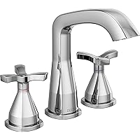 Delta Faucet Stryke Widespread Bathroom Faucet Chrome, Bathroom Faucet 3 Hole with Cross Handles, Diamond Seal Technology, Metal Drain Assembly, Chrome 357766-MPU-DST