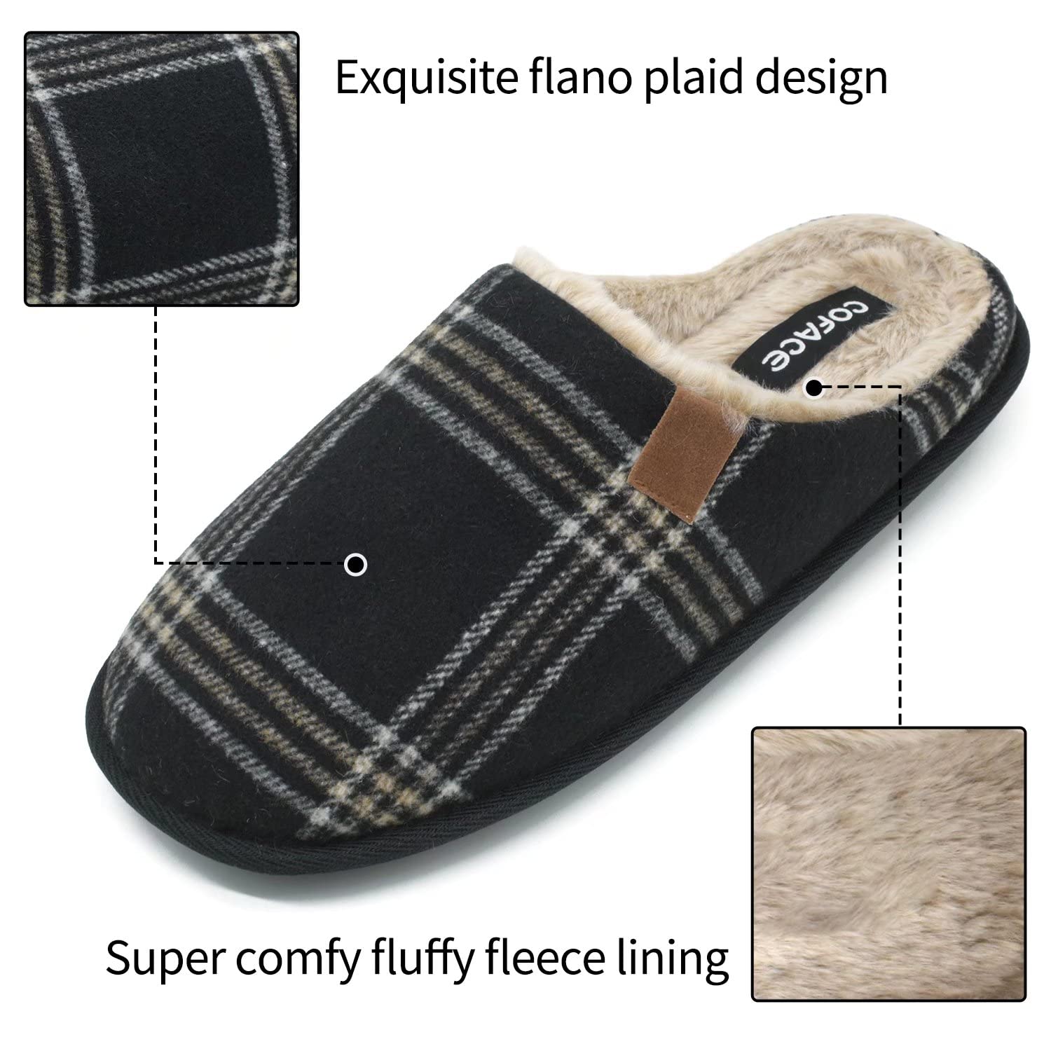 COFACE Mens Womens Cozy Memory Foam Scuff Slippers Slip On Warm House Shoes Indoor/Outdoor with Best Arch Surpport Size 6-15