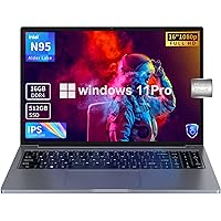 Laptop Computer,16 Inch Laptop with 16GB DDR4 512GB SSD, Intel 12th Gen N95 Processor(up to 3.4GHz) Windows 11 Pro, Full-Function Type-C, 1920 * 1200, 2.4/5G WiFi, Bluetooth 4.2, Metal Shell