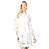 Vince Camuto Women's Lace Pinch Pleat Fit and Flare with Trim Bell Sleeve