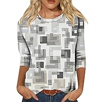 Plus Size 3/4 Sleeve Tee Ladies Tshirt Round Neck Tops Trendy Shirt Loose Daily Blouse Graphic Tees Dressy Tunic