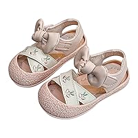 Toddler Infant Girls Cherry Embroidered Sandals Closed Toe Hollow Bowknot Walking Shoe Non Slip Lightweight Shoes