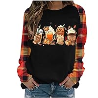 Plaid Raglan Sleeve Sweatshirt for Women Pumpkin Coffee Halloween Crewneck Pullover 2023 Fall Hoodless Casual Tops