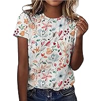 Summer Tops for Women 2024 Vacation Trendy O Neck Boho Short Sleeve Shirts Casual Loose Comfy Tunic Clothes