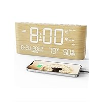 Raynic Alarm Clock, 8.7 Inch Digital Clock,5 Adjustable Volume Calendar Clock with Type-C Charger,Dual Alarms,Temperature, Humidity,Date,and 5 Dimmer for Bedroom Living Room Office (Yellow)
