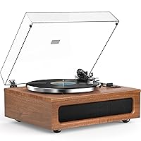 All-in-One Vintage Record Player High Fidelity Belt Drive Turntable for Vinyl Records Built-in 2 Tweeter and 2 Bass Stereo Speakers, Vinyl Player with MM Cartridge, Bluetooth, Aux-in, RCA, Auto Stop
