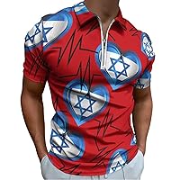 Israeli Heartbeat I Love Israel Flag Men’s Polo Shirt Slim Fit Golf Shirts Casual Short Sleeve Work T Shirts