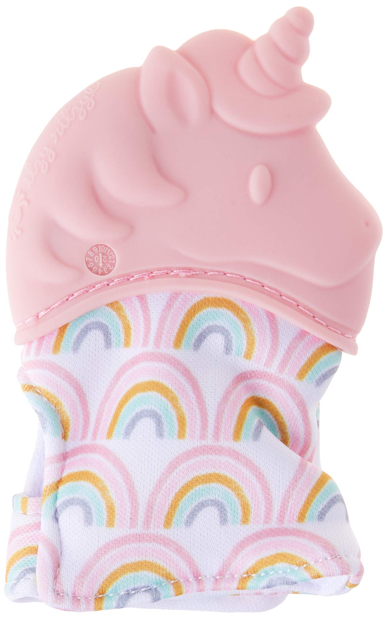 Itzy Ritzy Silicone Teething Mitt - Soothing Infant Teething Mitten with Adjustable Strap, Crinkle Sound & Textured Silicone to Soothe Sore & Swollen Gums, Blush Unicorn