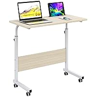 Mobile Side Table 31.5 inches Tablet Slot & Wheels Mobile Laptop Computer Desk Adjustable Movable Laptop Computer Stand for Bed Sofa,Maple