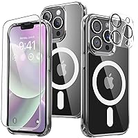 Strong Magnetic for iPhone 13 Pro Case, [Compatible with MagSafe] [Mil-Grade Shockproof] [Anti Yellowing] with Screen Protector & Camera Lens Protector Case for iPhone 13 Pro 6.1 inch - Clear