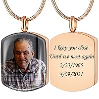 Bivei Personalized Urn Necklace for Ashes, Custom Engraving Photo & Text Cremation Jewelry for Ashes - Keepsake Memorial Pendant