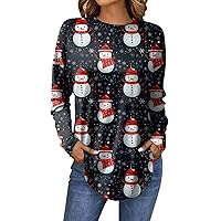 Womens Christmas Shirts Long Sleeve Workout Top Crew Neck Comfy Tee Blouses Plus Size Tunics Trendy Clothes