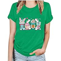 Easter Day Women T Shirts Casual Rabbit Coffee Tea Graphic Print Design Holiday Crewneck Short Sleeve T Shirt