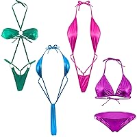 Zhanmai 4 Pcs Slingshot Bikini Women Bikini G String Thong Microkini Women's Exotic Swimwear Swimsuit