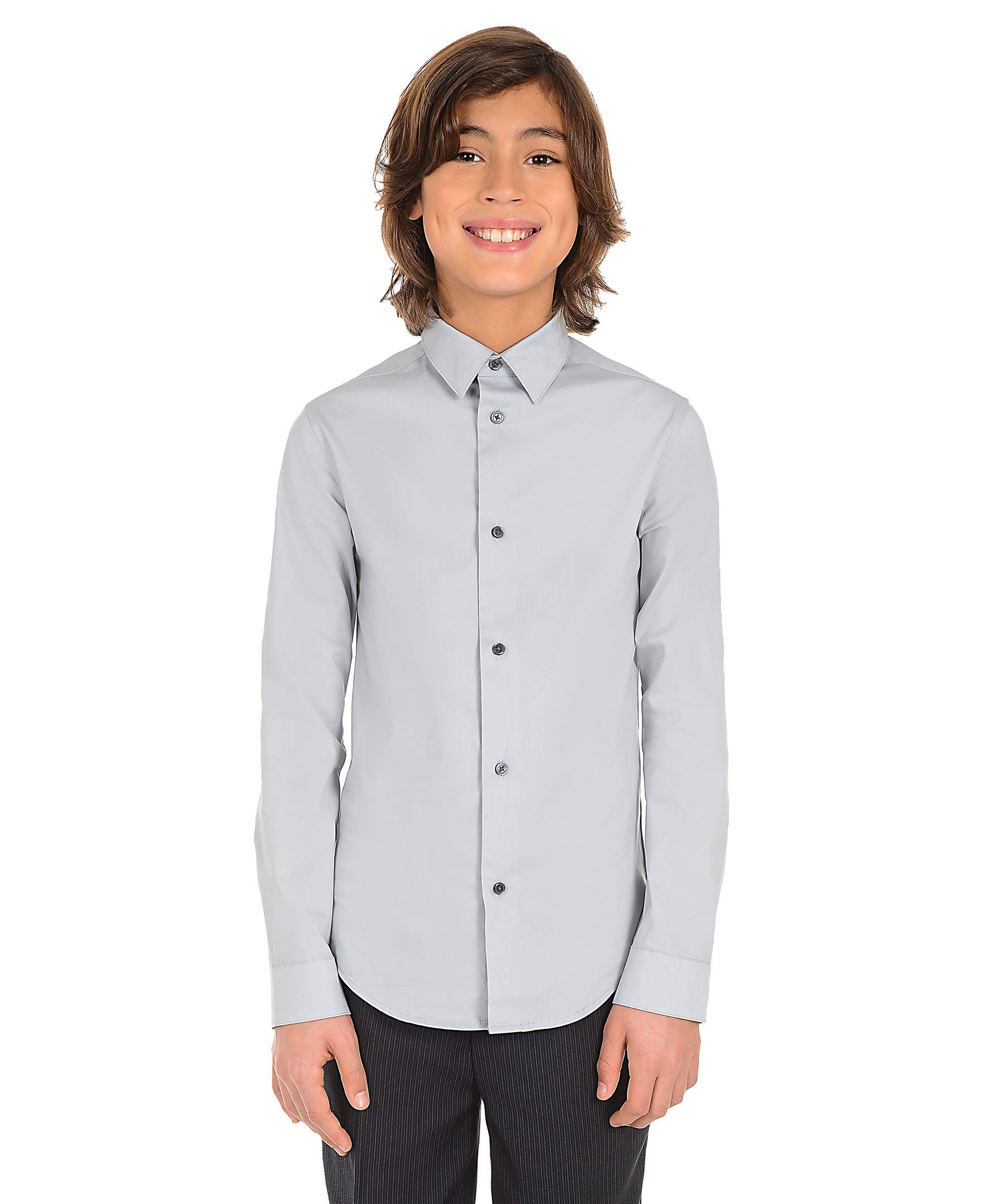 Calvin Klein Boys' Long Sleeve Sateen Dress Shirt, Style with Buttoned Cuffs & Shirttail Hem