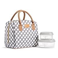 Fit & Fresh Lunch Bag For Women, Insulated Womens Lunch Bag For Work, Leakproof & Stain-Resistant Large Lunch Box For Women With Containers, Zipper Closure Bloomington Bag Grey Dot