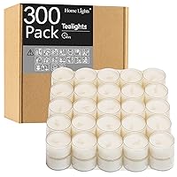 Tealight Candles, Giant 100,200,300 Bulk Packs, White Unscented European Smokeless Tea Lights in Clear Plastic Cup for Shabbat, Weddings, Christmas, Home Decorative- 300 Pack