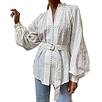 Roiii Womens Vintage Boho Flow Print Button Down Long Sleeves Shirts Loose Blouse Tops S-XXL